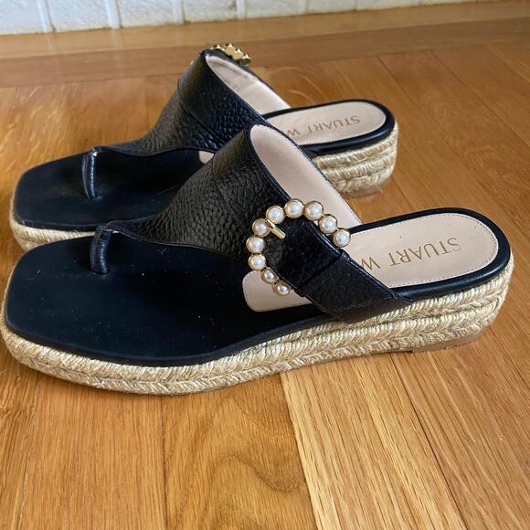 Stuart Weitzman Black Espadrille Sandals with Pearl Accent - Picture 9 of 9